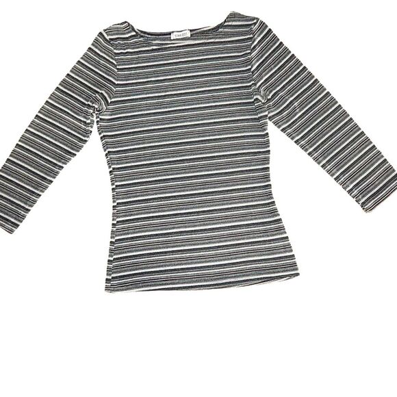 Tops - STAR CCC women's medium vintage gray black white stretchy striped blouse